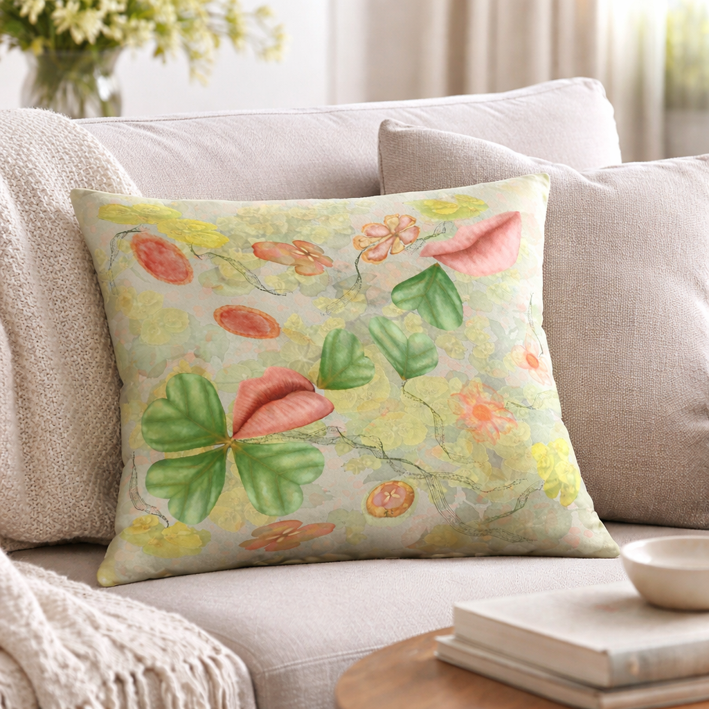 MoirisArt botanical clover floral throw pillow