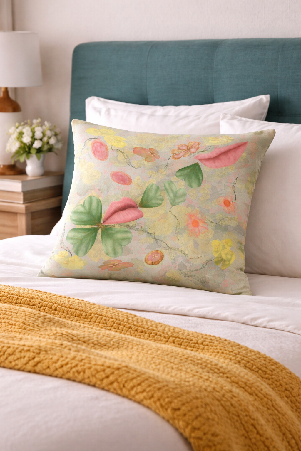 Botanical Throw Pillow Cover: Blush Hearts Romantic Floral Accent Cushion