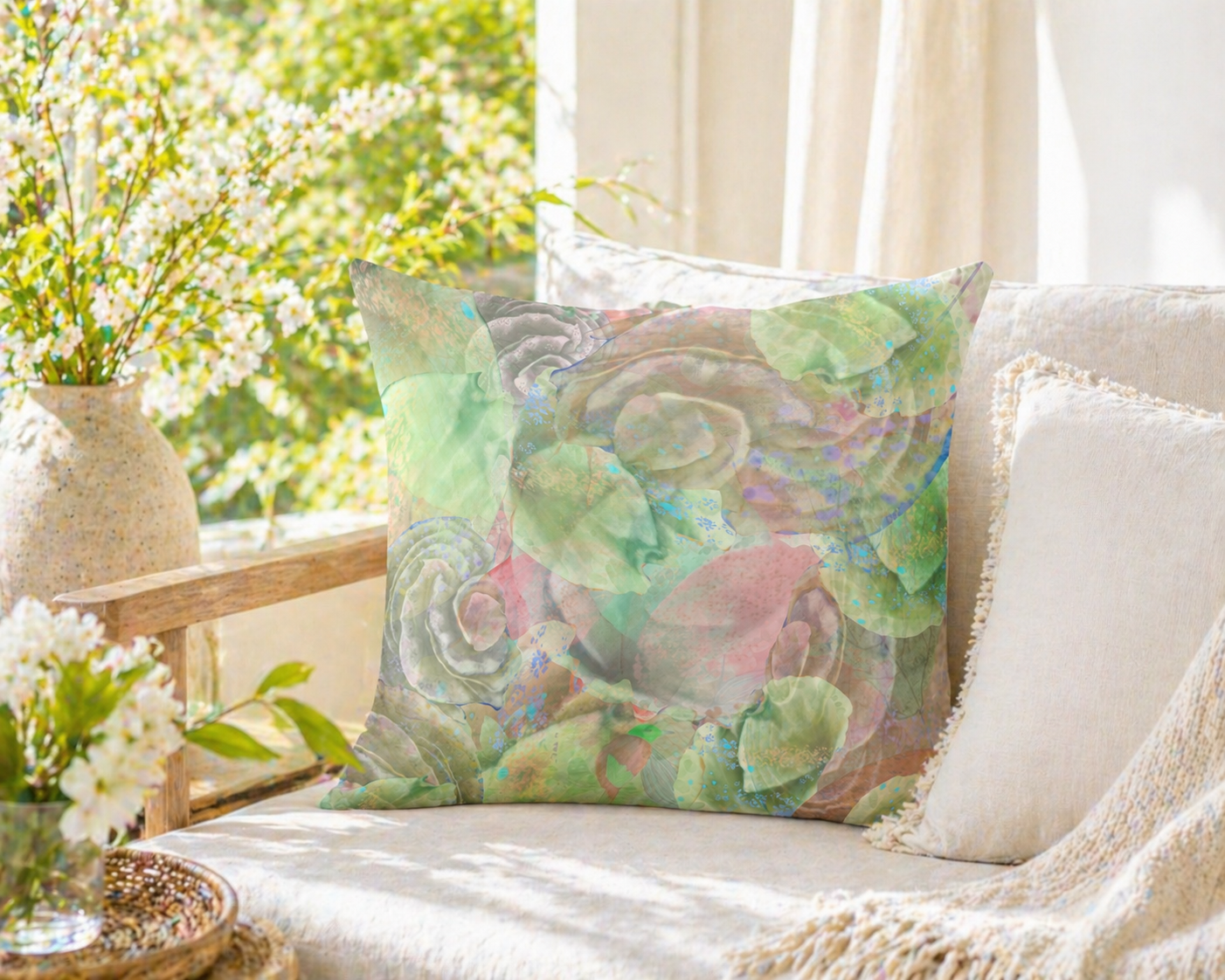 Botanical Throw Pillow Cover: Spring Is Coming Sage Green Accent Cushion