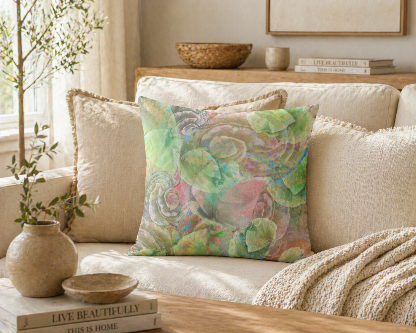 Botanical Throw Pillow Cover: Spring Is Coming Sage Green Accent Cushion