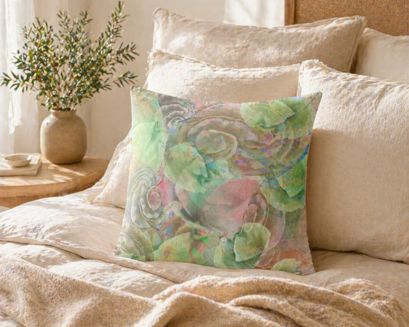 Botanical Throw Pillow Cover: Spring Is Coming Sage Green Accent Cushion
