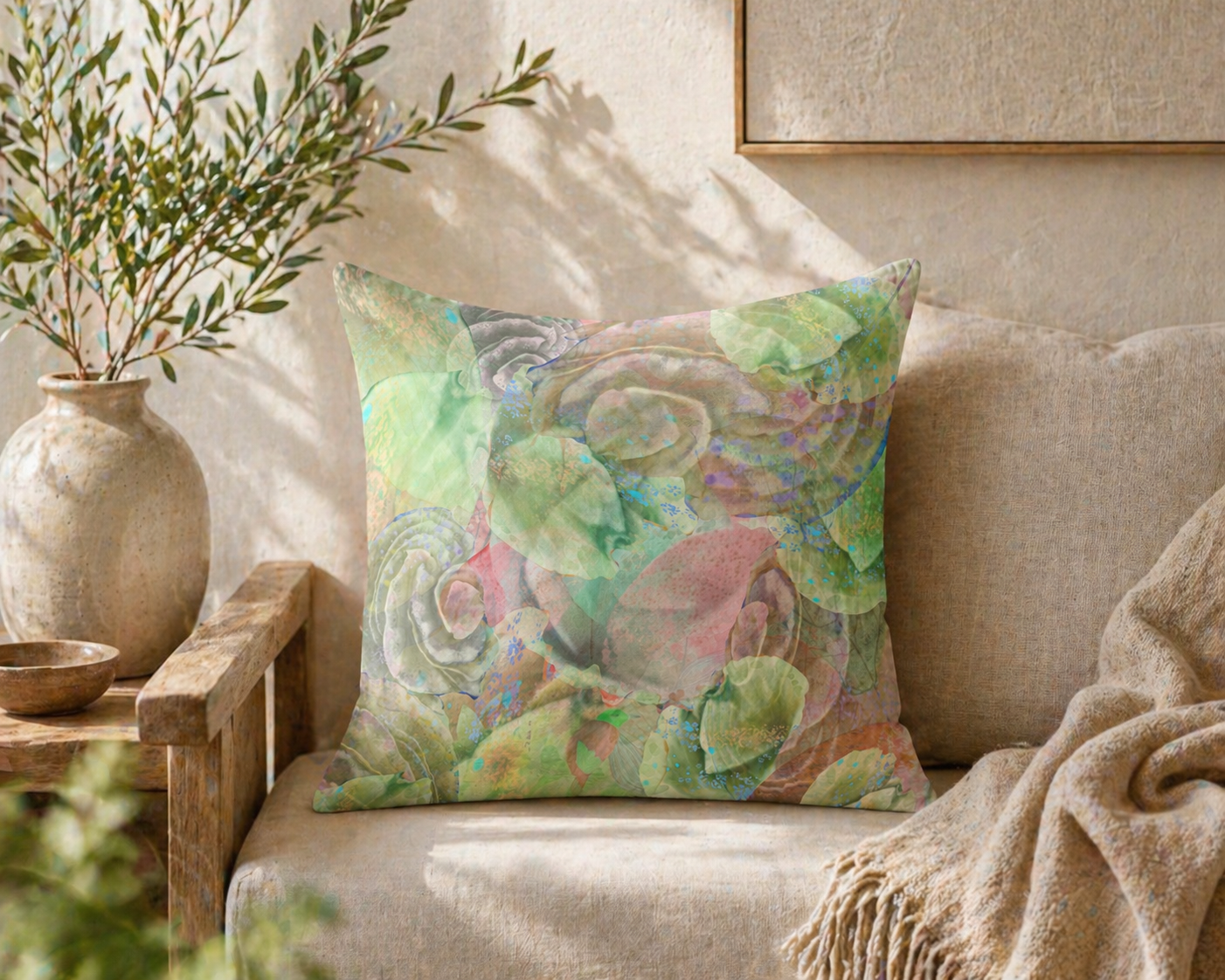 Botanical Throw Pillow Cover: Spring Is Coming Sage Green Accent Cushion