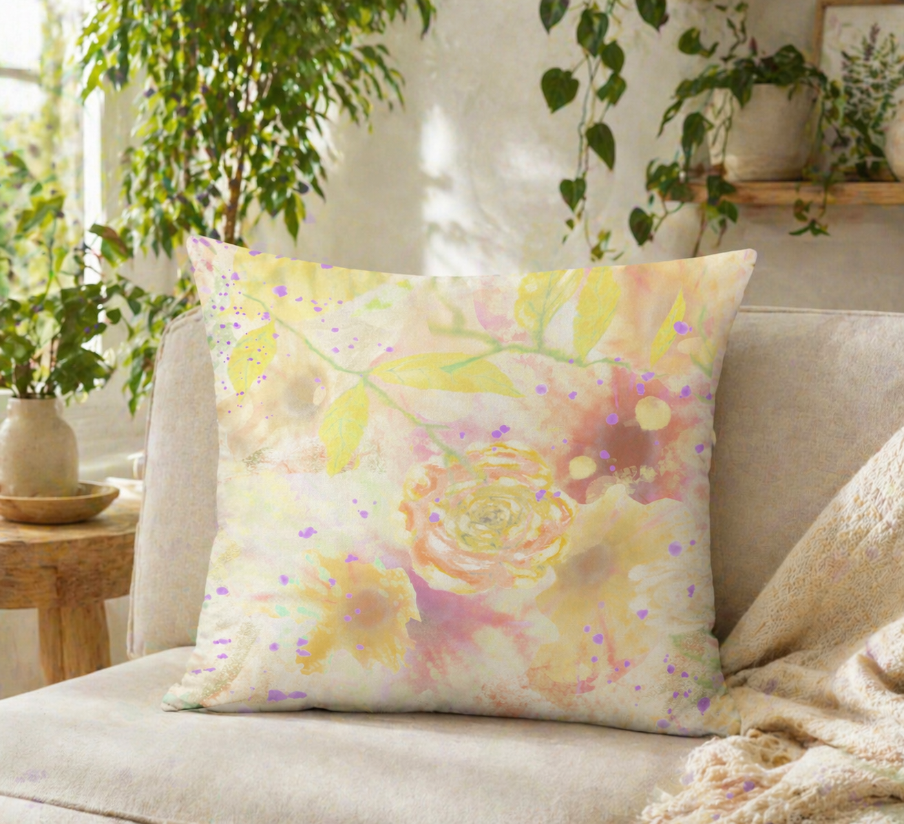 Yellow Rose Throw Pillow Cover: Botanical Floral Accent Cushion