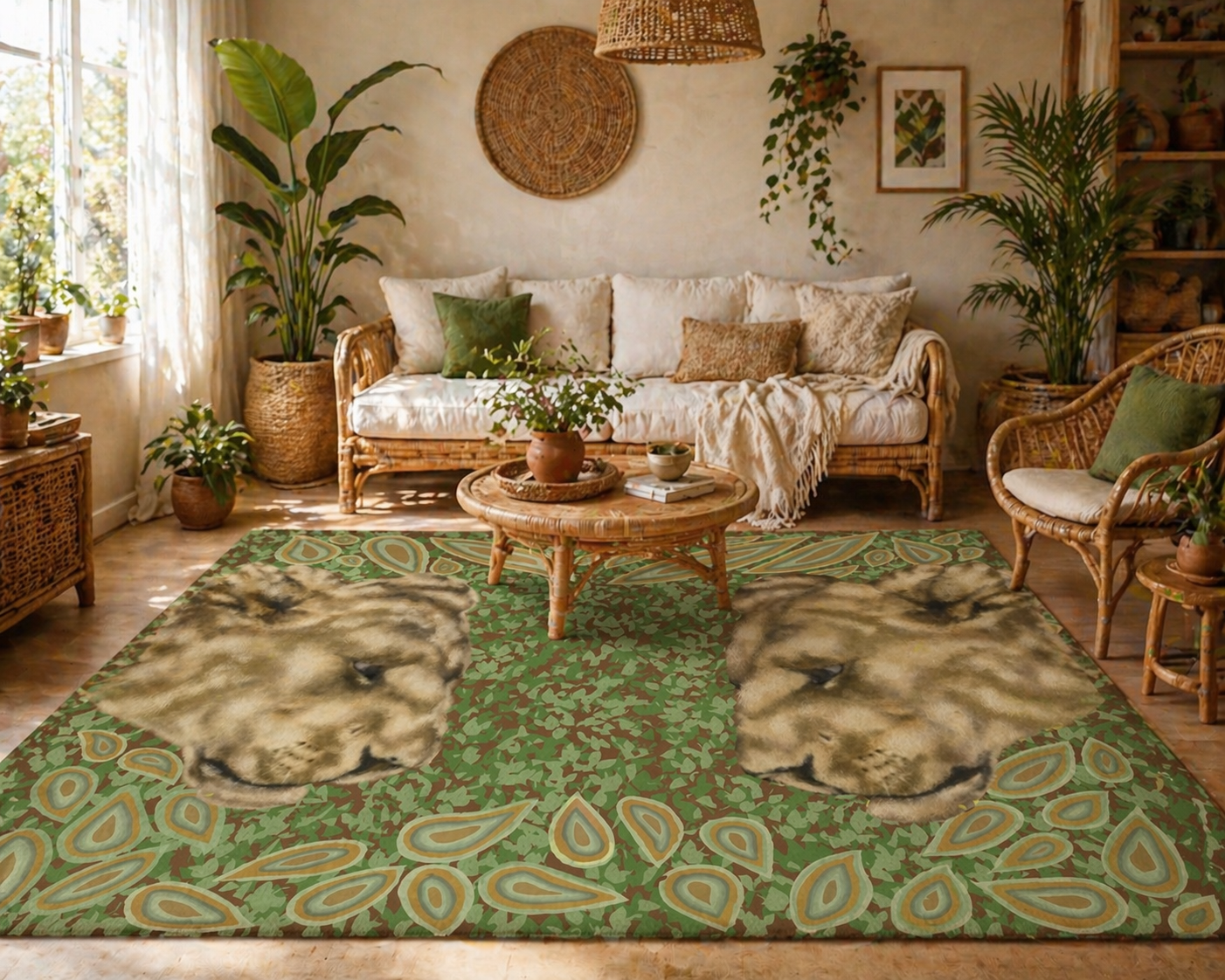 Wildlife Area Rug: Tiger In The Forest Botanical Statement Rug