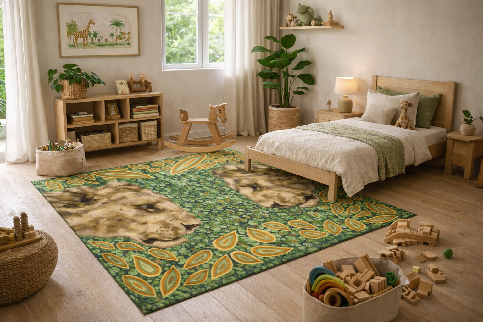 Wildlife Area Rug: Tiger In The Forest Botanical Statement Rug