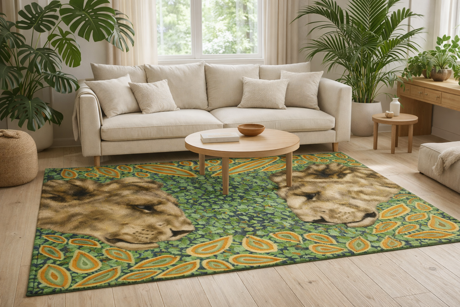 Wildlife Area Rug: Tiger In The Forest Botanical Statement Rug