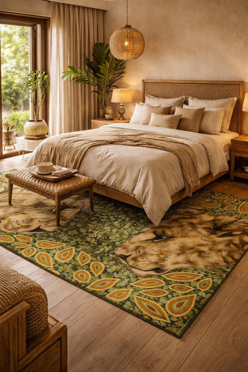 Wildlife Area Rug: Tiger In The Forest Botanical Statement Rug