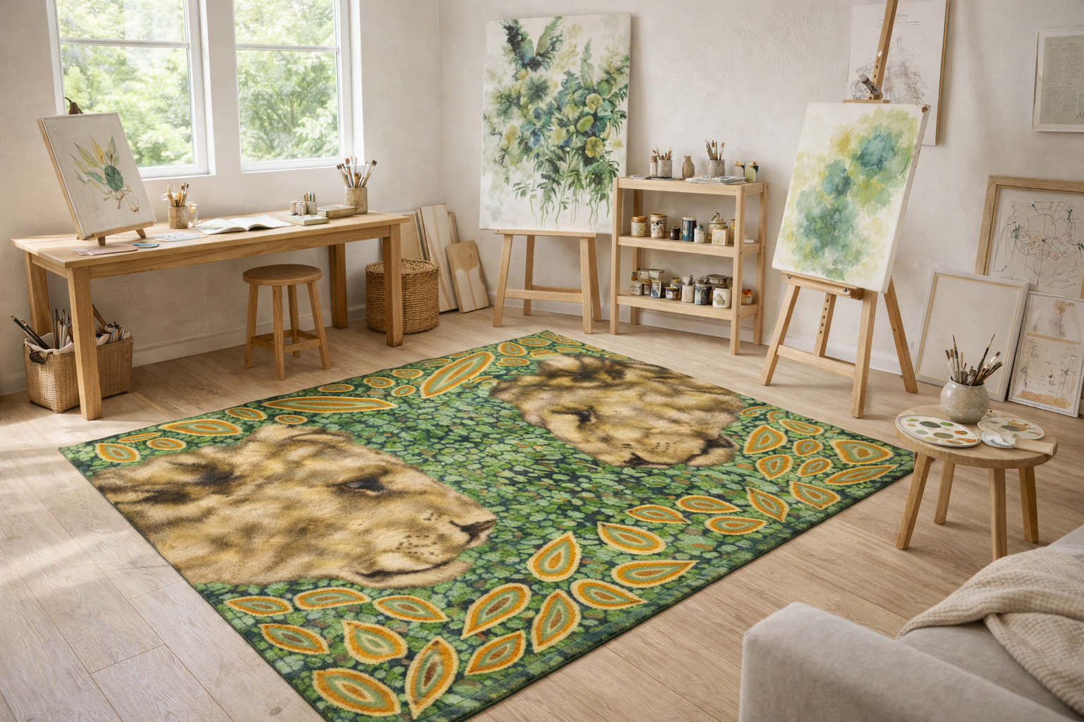 Wildlife Area Rug: Tiger In The Forest Botanical Statement Rug