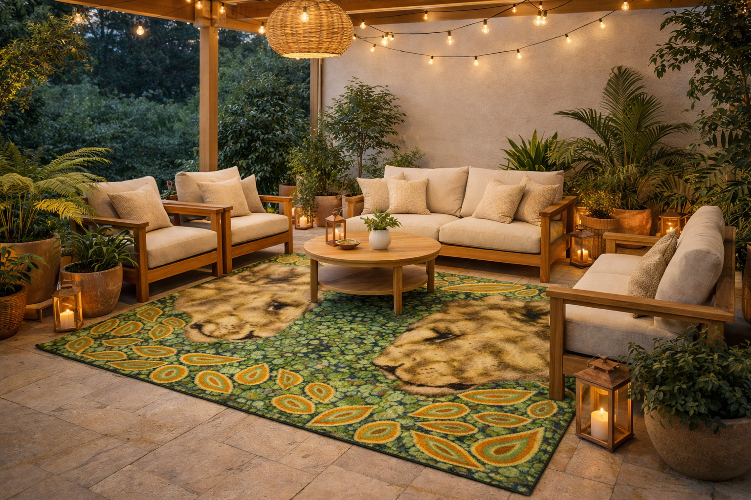Wildlife Area Rug: Tiger In The Forest Botanical Statement Rug