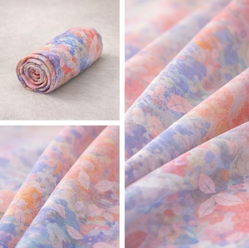 Botanical Watercolor Poly Chiffon Scarf: Winter Leaves Pastel Wearable Art