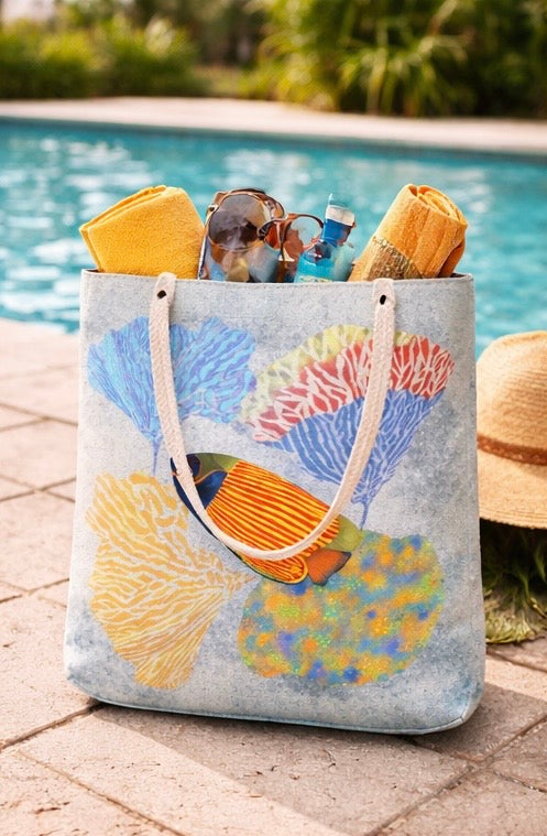 MoirisArt coral and fish canvas tote bag