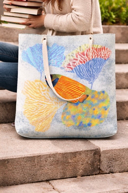 MoirisArt coral and fish canvas tote bag