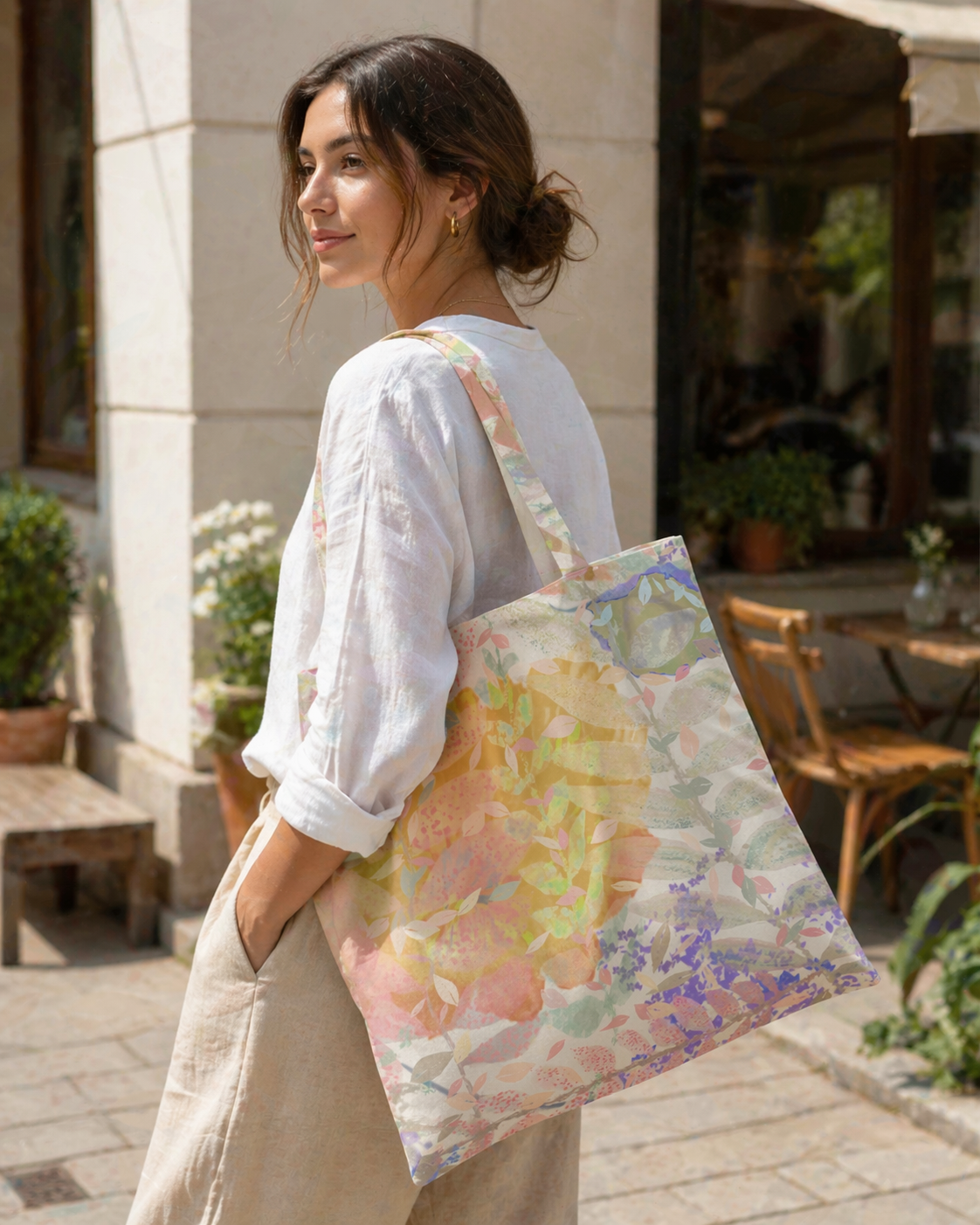 Botanical Art Tote Bag: The Flower and The Leaves Market & Beach Carryall