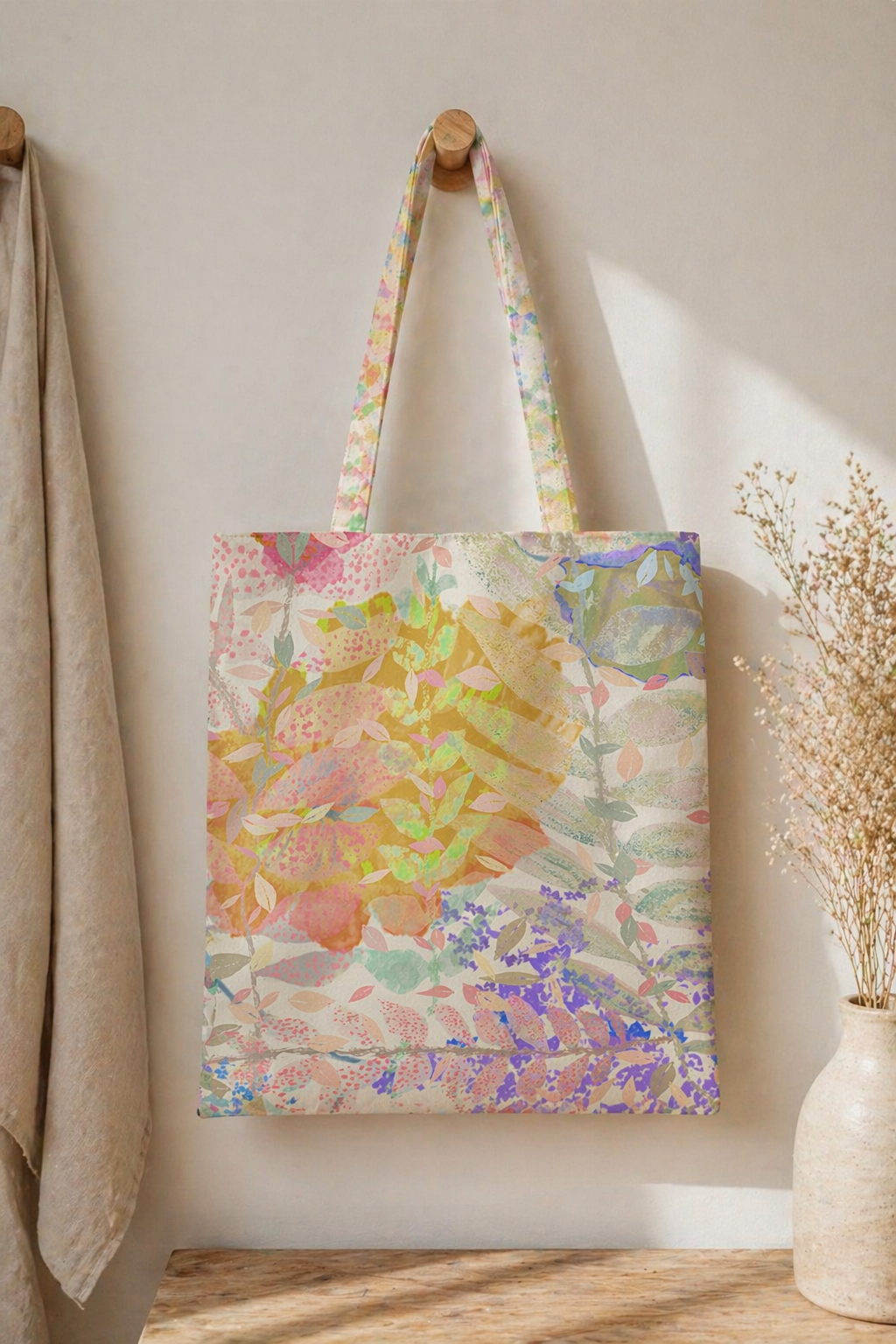 Botanical Art Tote Bag: The Flower and The Leaves Market & Beach Carryall