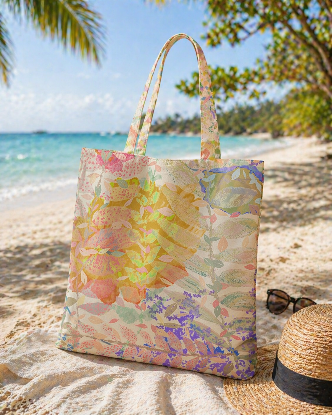 Botanical Art Tote Bag: The Flower and The Leaves Market & Beach Carryall