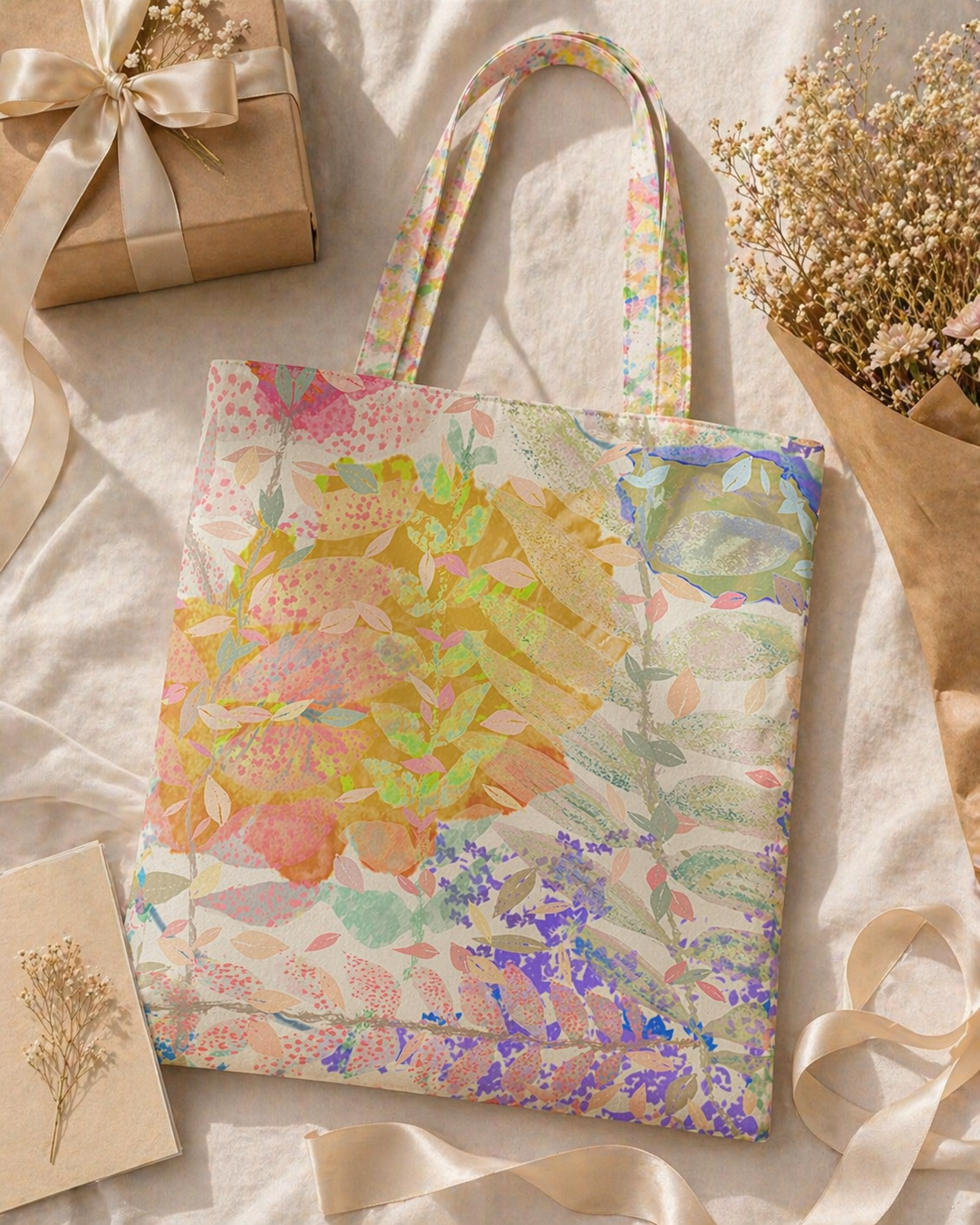 MoirisArt colorful floral canvas tote bag