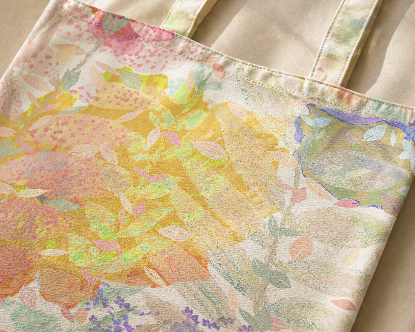 Floral patterned fabric with a focus on a yellow flower design.