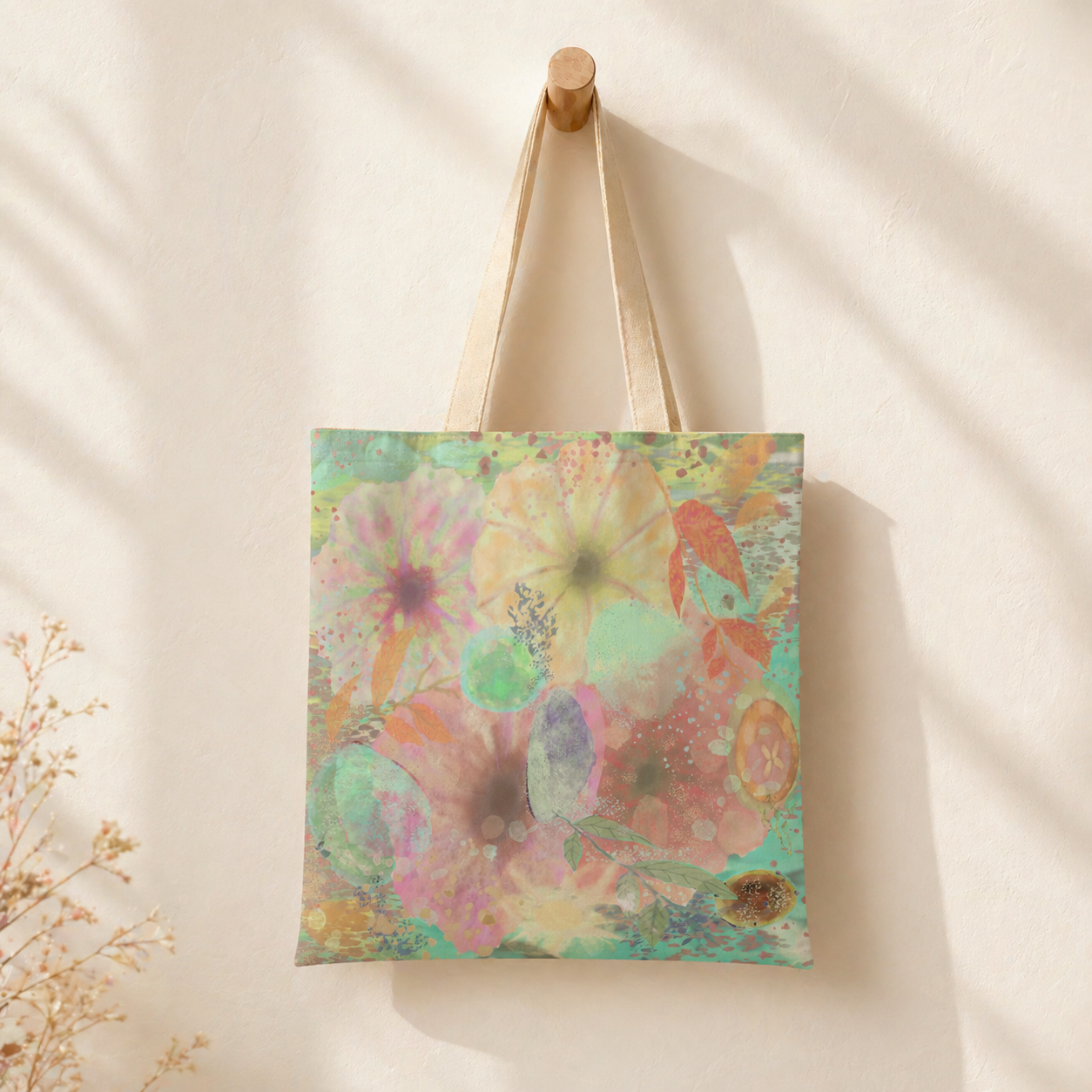 Botanical Floral Tote Bag: Flowering in Spring Market Carryall