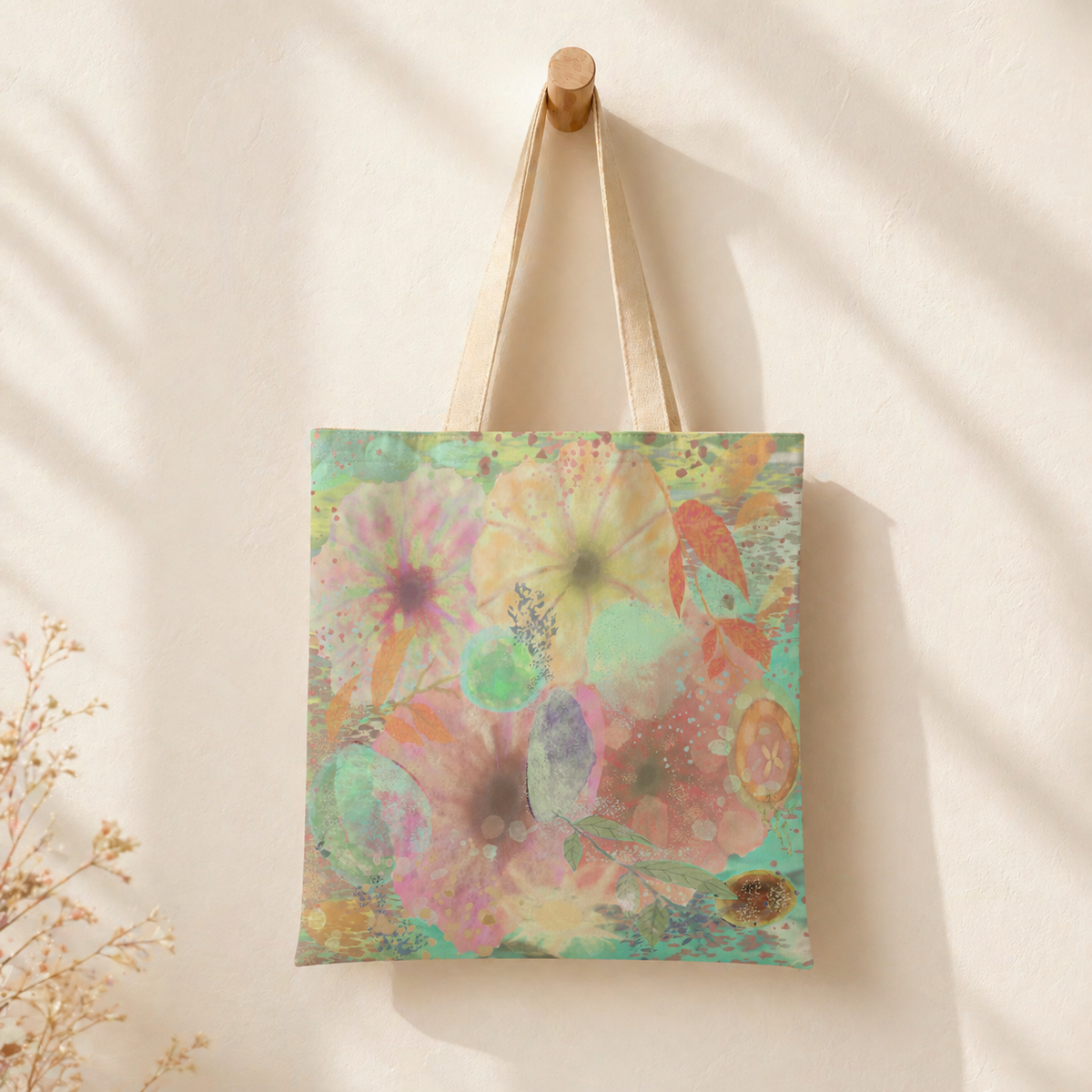 Botanical Floral Tote Bag: Flowering in Spring Market Carryall