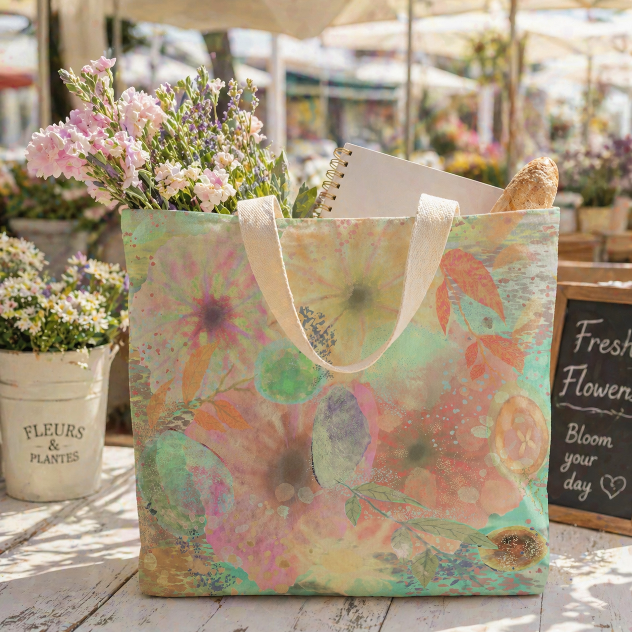 Botanical Floral Tote Bag: Flowering in Spring Market Carryall