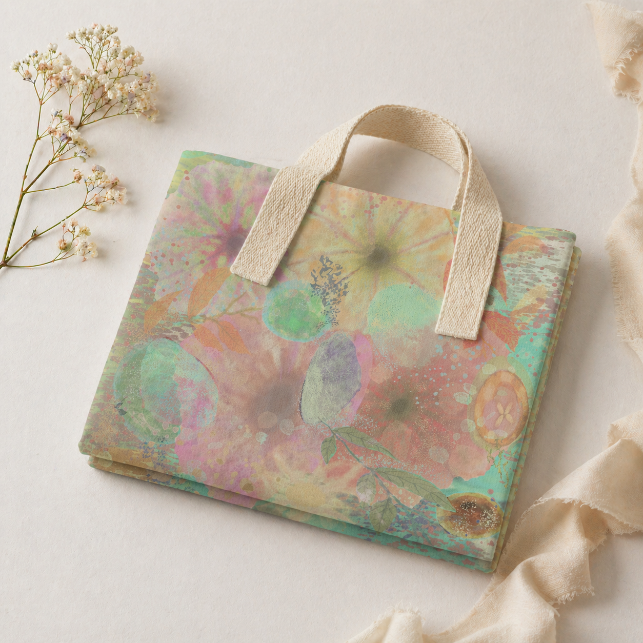 Botanical Floral Tote Bag: Flowering in Spring Market Carryall