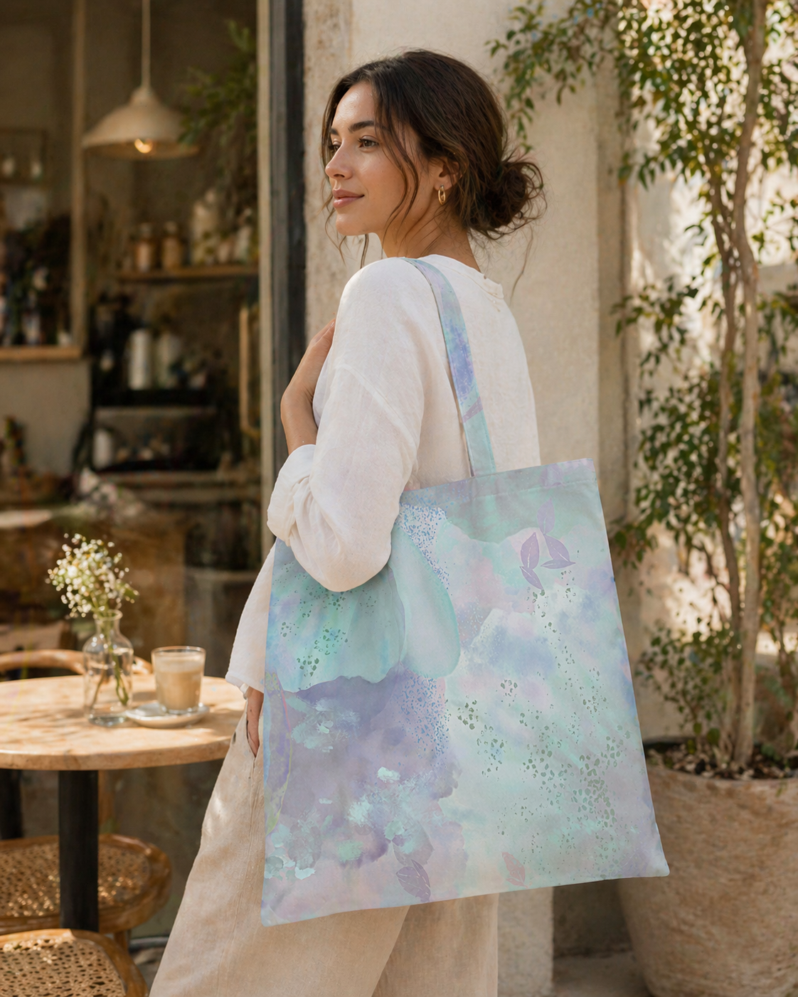 Botanical Watercolor Tote Bag: Ethereal Bloom Pastel Canvas Carryall