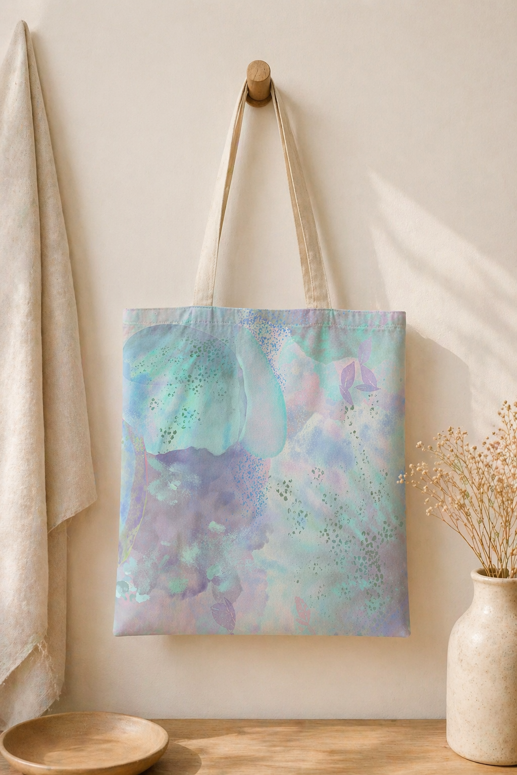 Botanical Watercolor Tote Bag: Ethereal Bloom Pastel Canvas Carryall