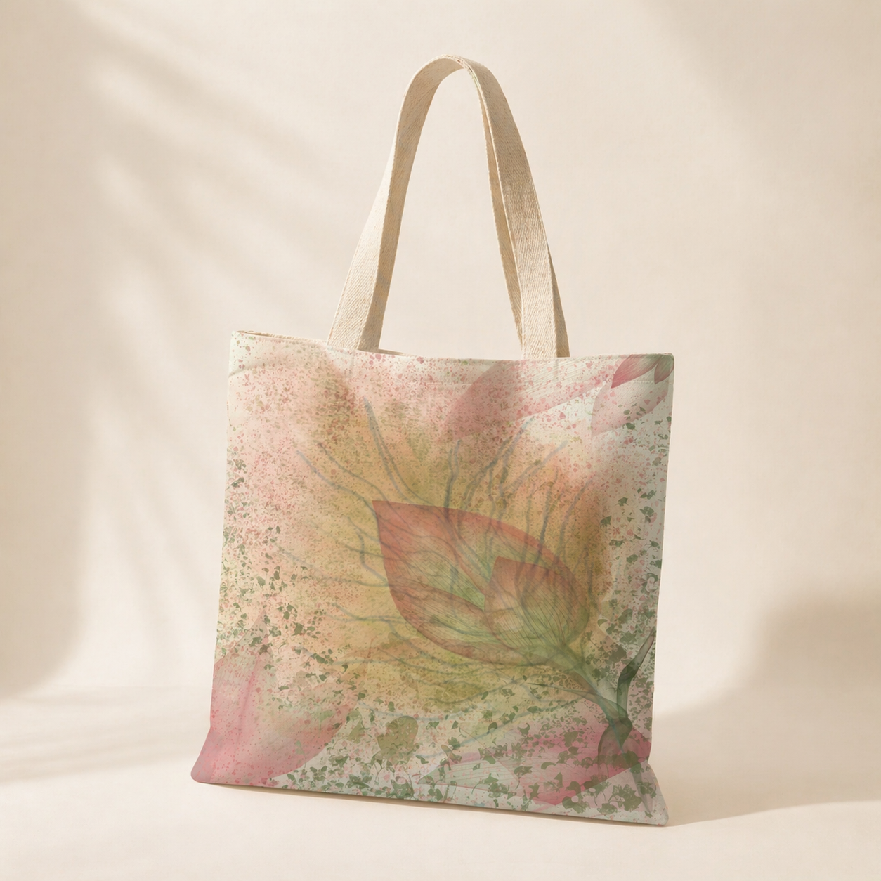 Tote bag with floral design on a beige background
