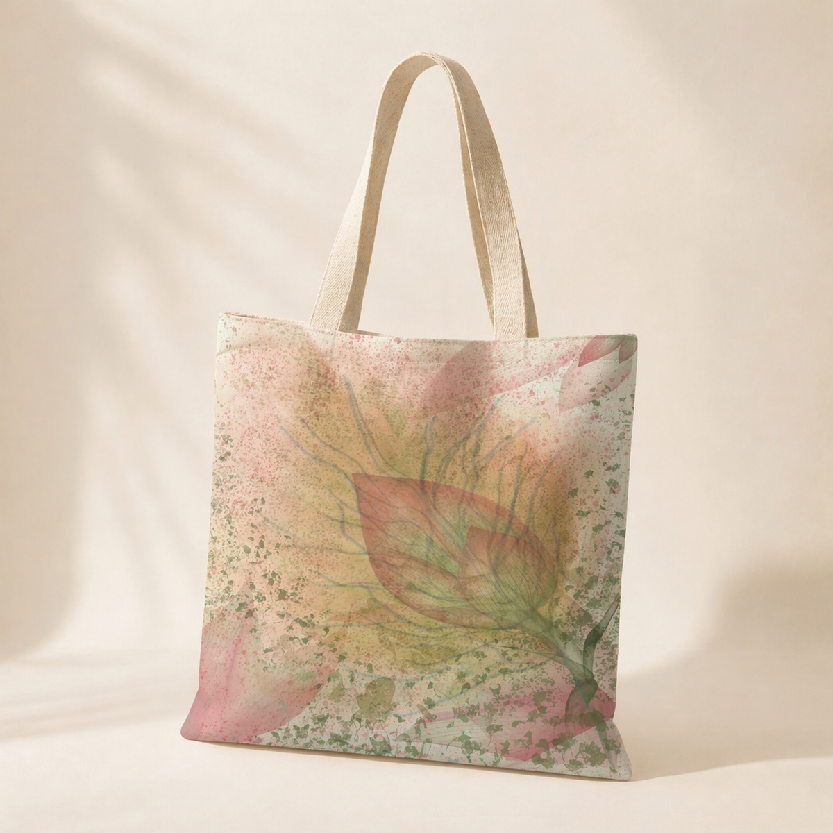 Tote bag with floral design on a beige background