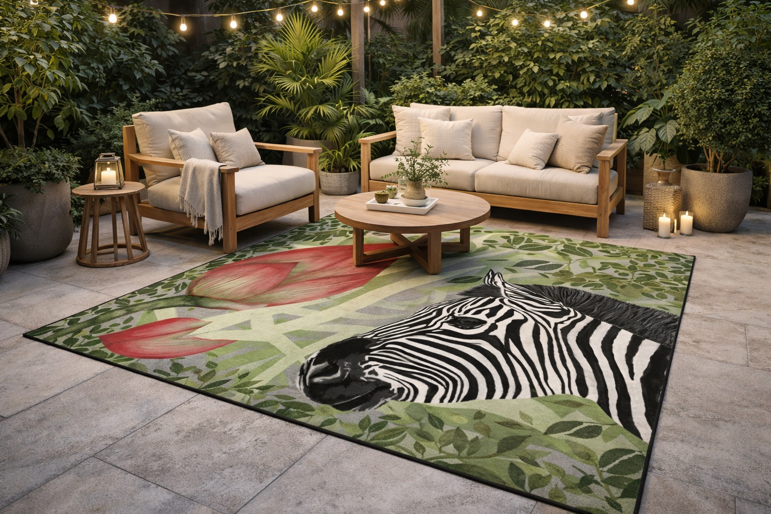 Wildlife Area Rug: Wild Bloom Zebra Botanical Statement Rug