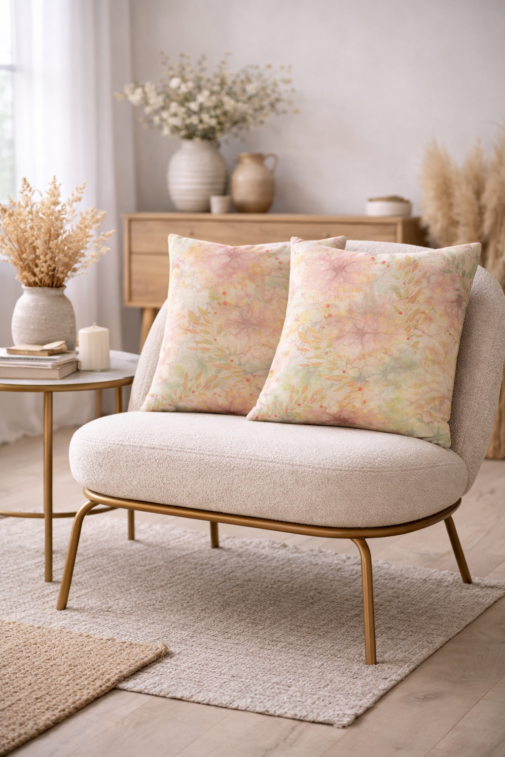 Botanical Watercolor Throw Pillow Cover: Autumn Garden Bloom Floral Accent Cushion