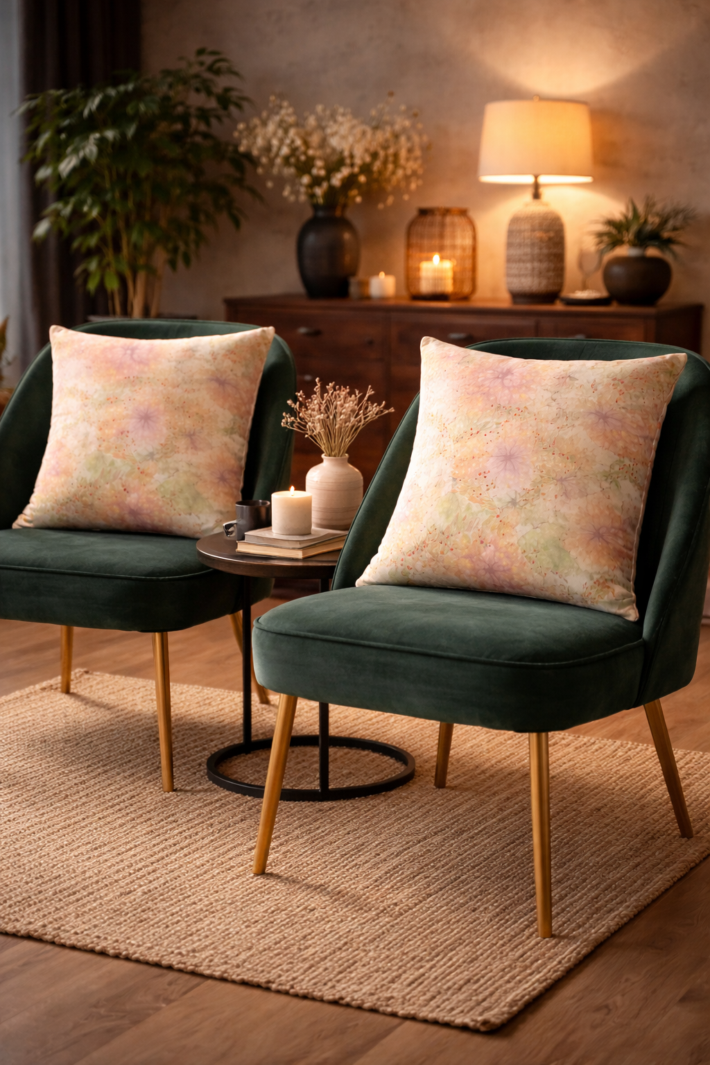 Botanical Watercolor Throw Pillow Cover: Autumn Garden Bloom Floral Accent Cushion