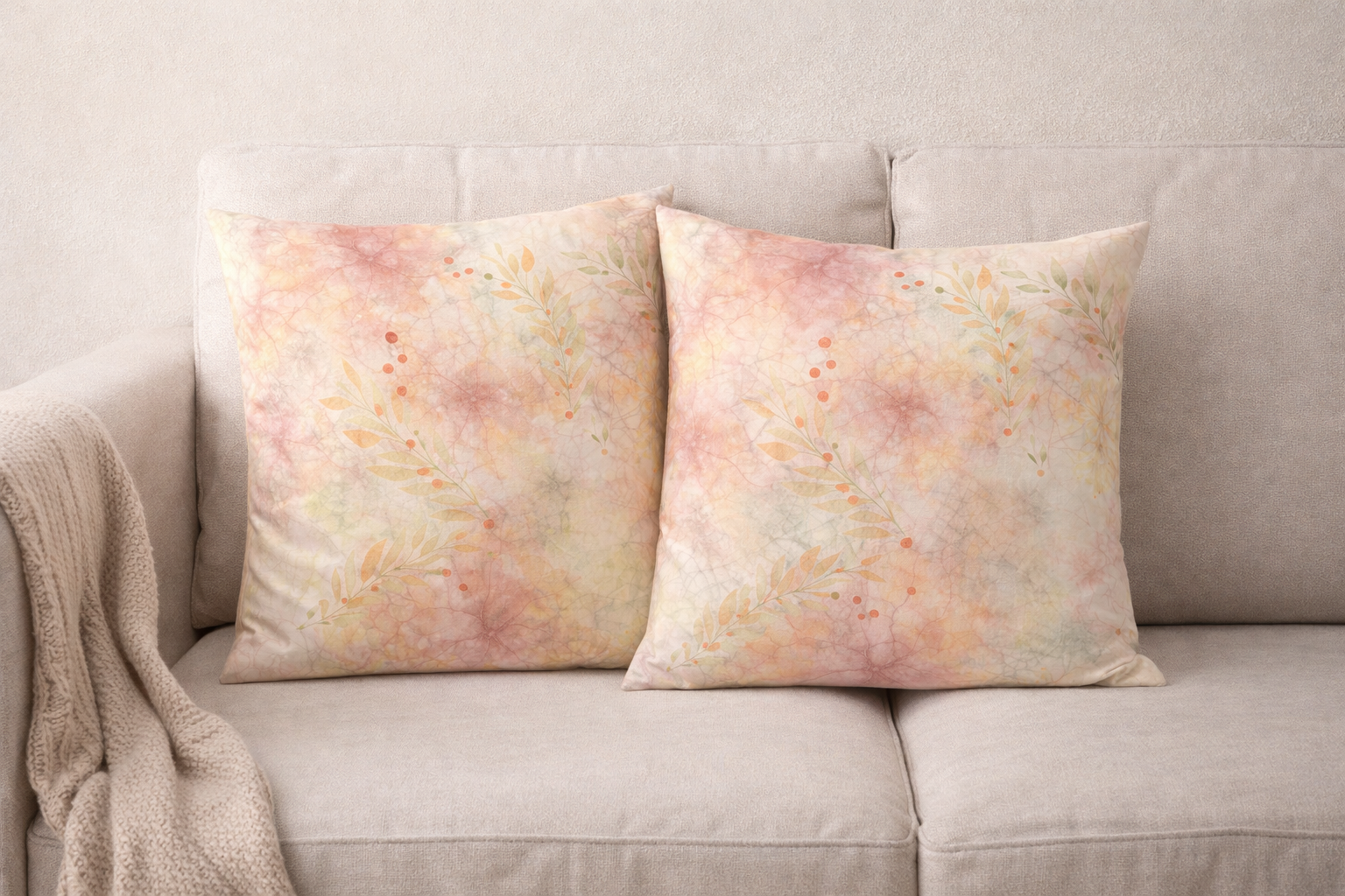 Botanical Watercolor Throw Pillow Cover: Autumn Garden Bloom Floral Accent Cushion