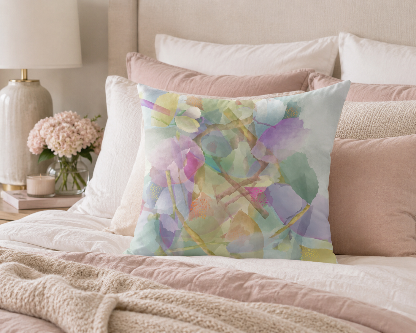 MoirisArt pastel abstract floral throw pillow