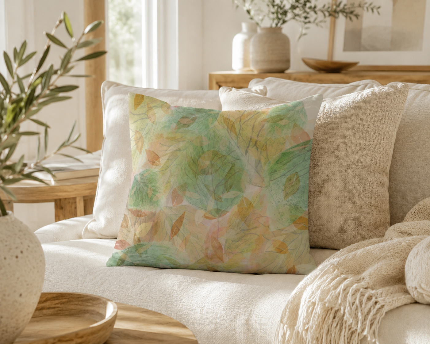 MoirisArt green and yellow botanical throw pillow