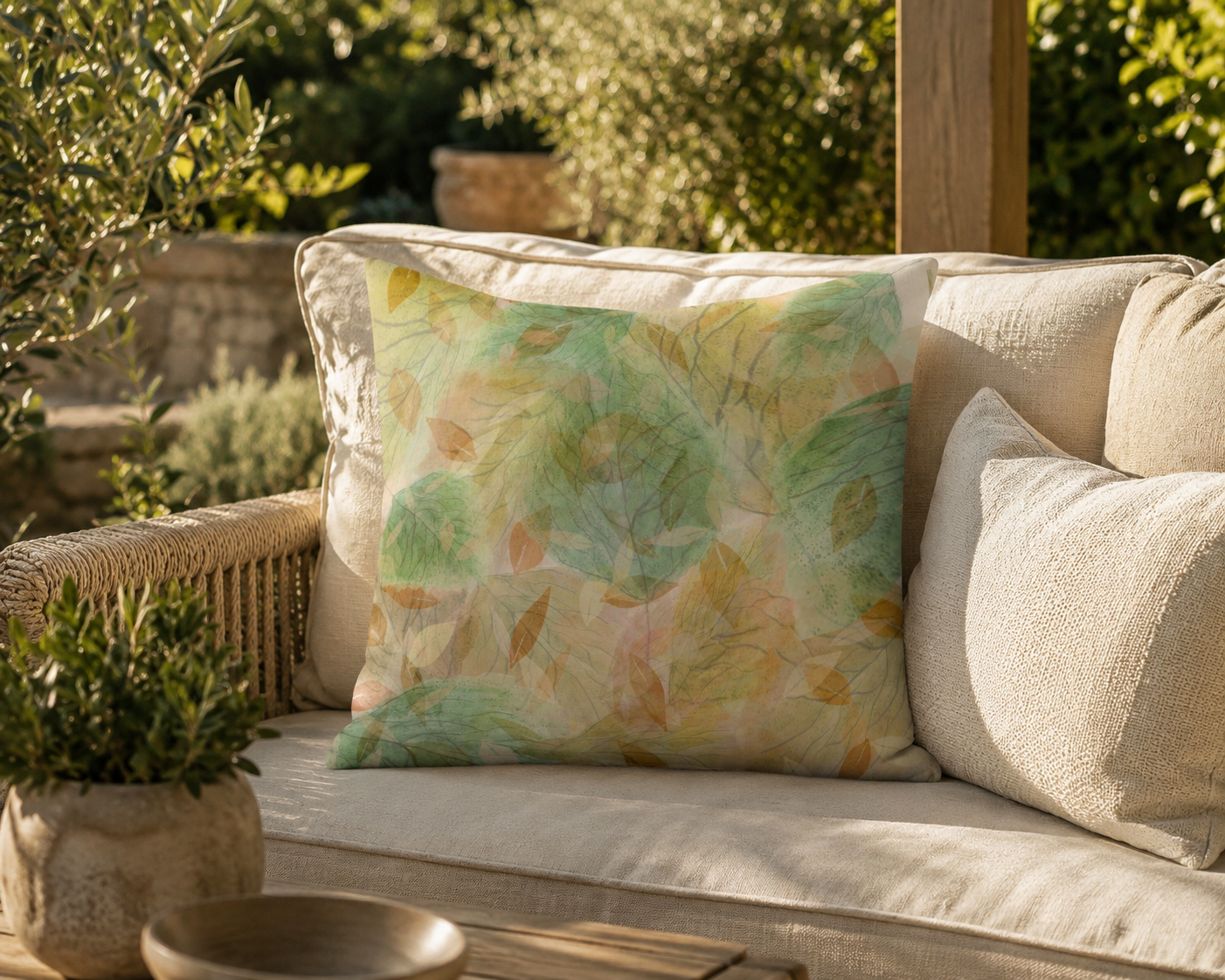 Botanical Watercolor Throw Pillow Cover: Soft Forest Leaves Woodland Accent Cushion