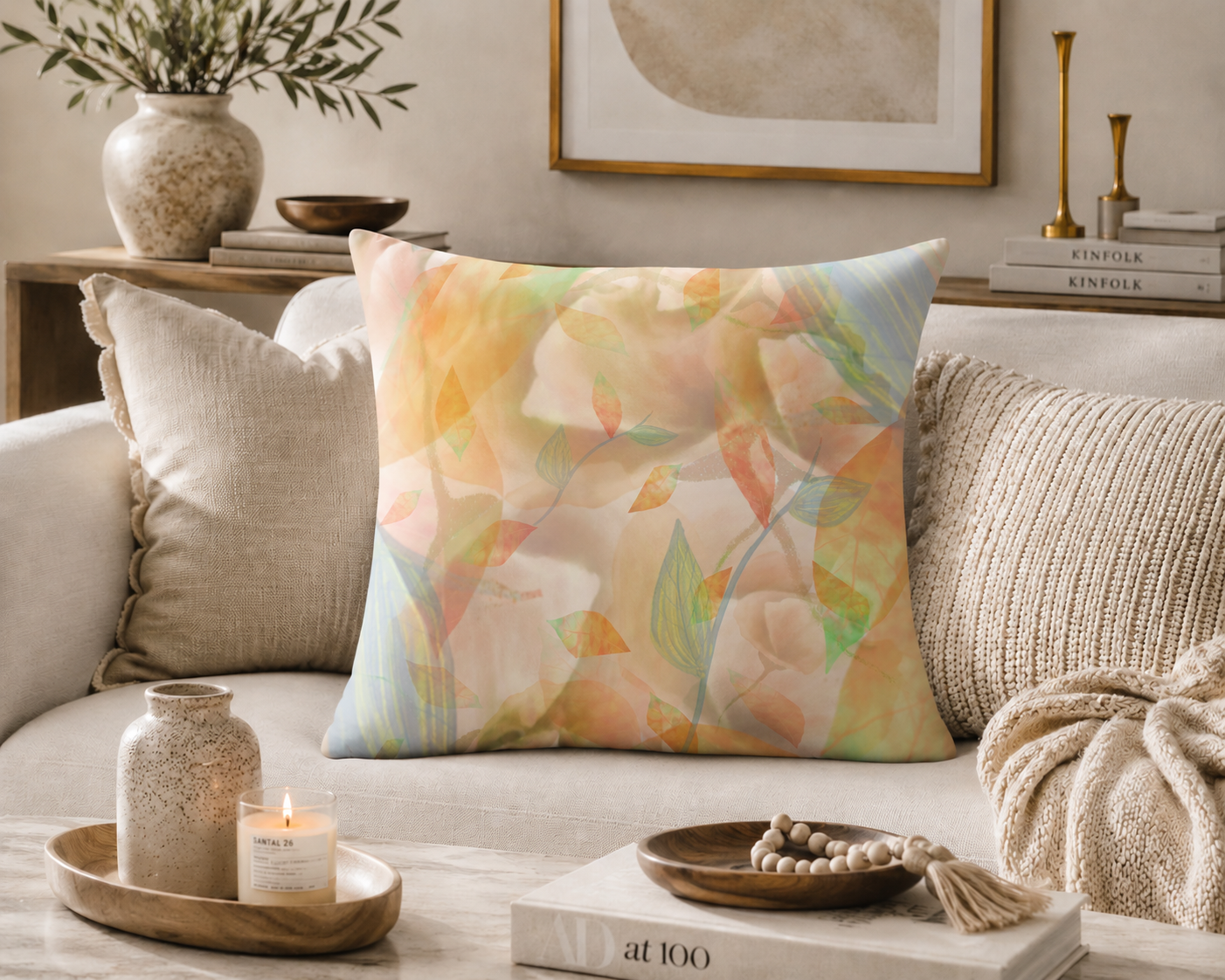 Botanical Watercolor Throw Pillow Cover: Radiant Garden Pastel Floral Accent Cushion