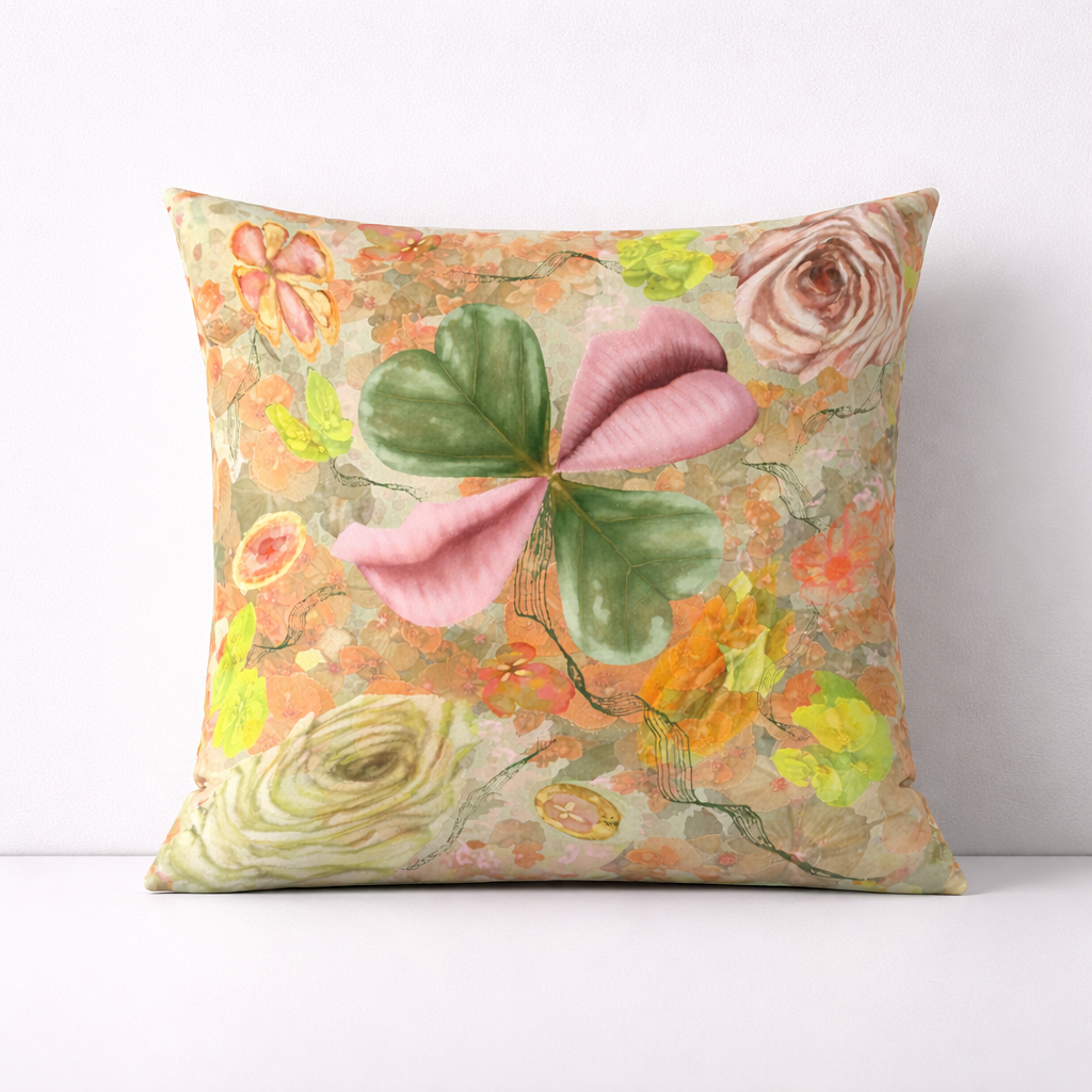 Floral patterned pillow on a white background