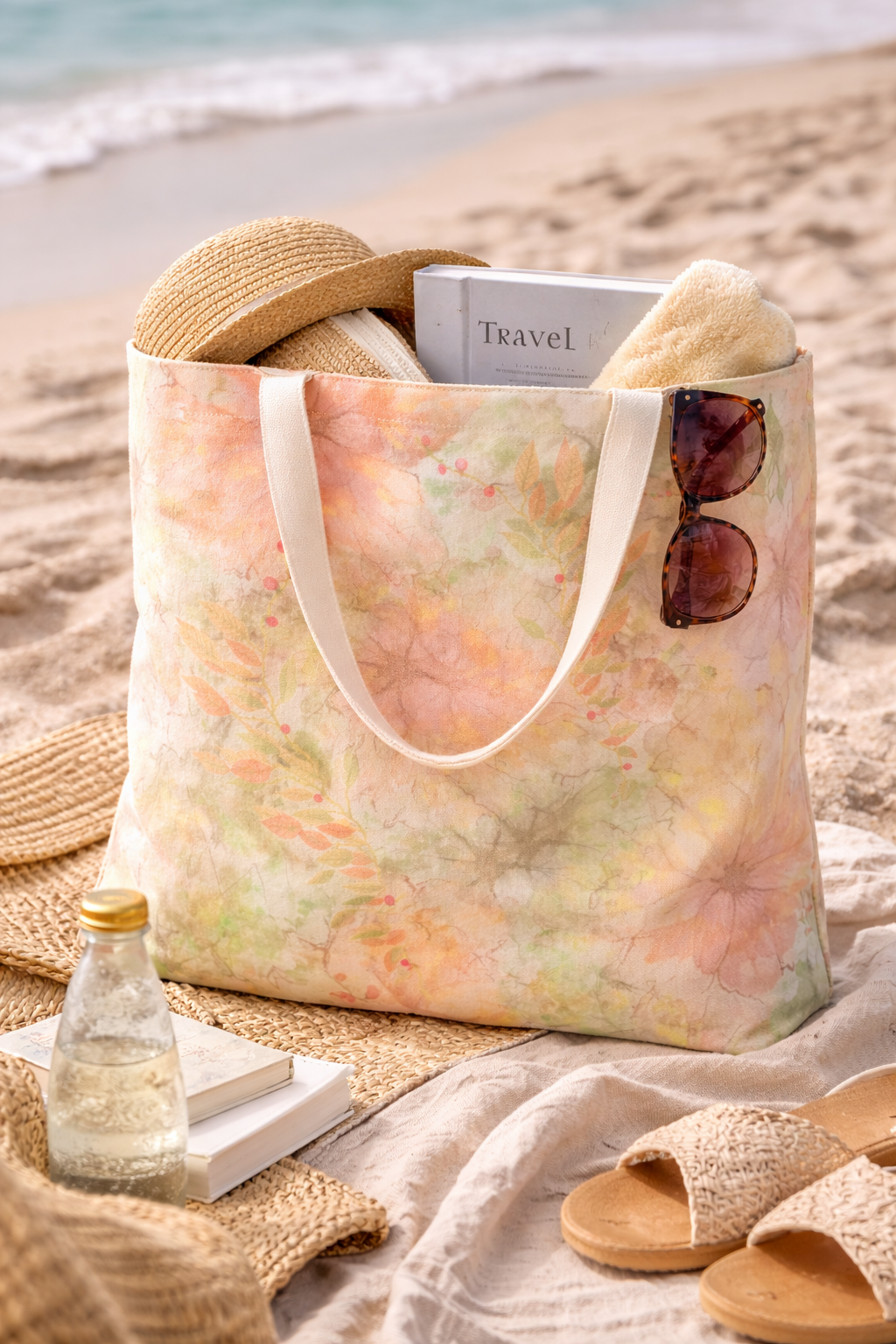 Botanical Watercolor Tote Bag – Autumn Garden Bloom Everyday Carryall