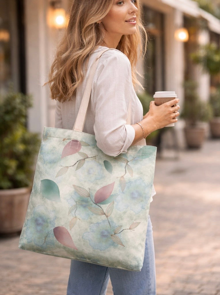 Ocean Watercolor Tote Bag – Azure Botanical Flow Coastal Carryall
