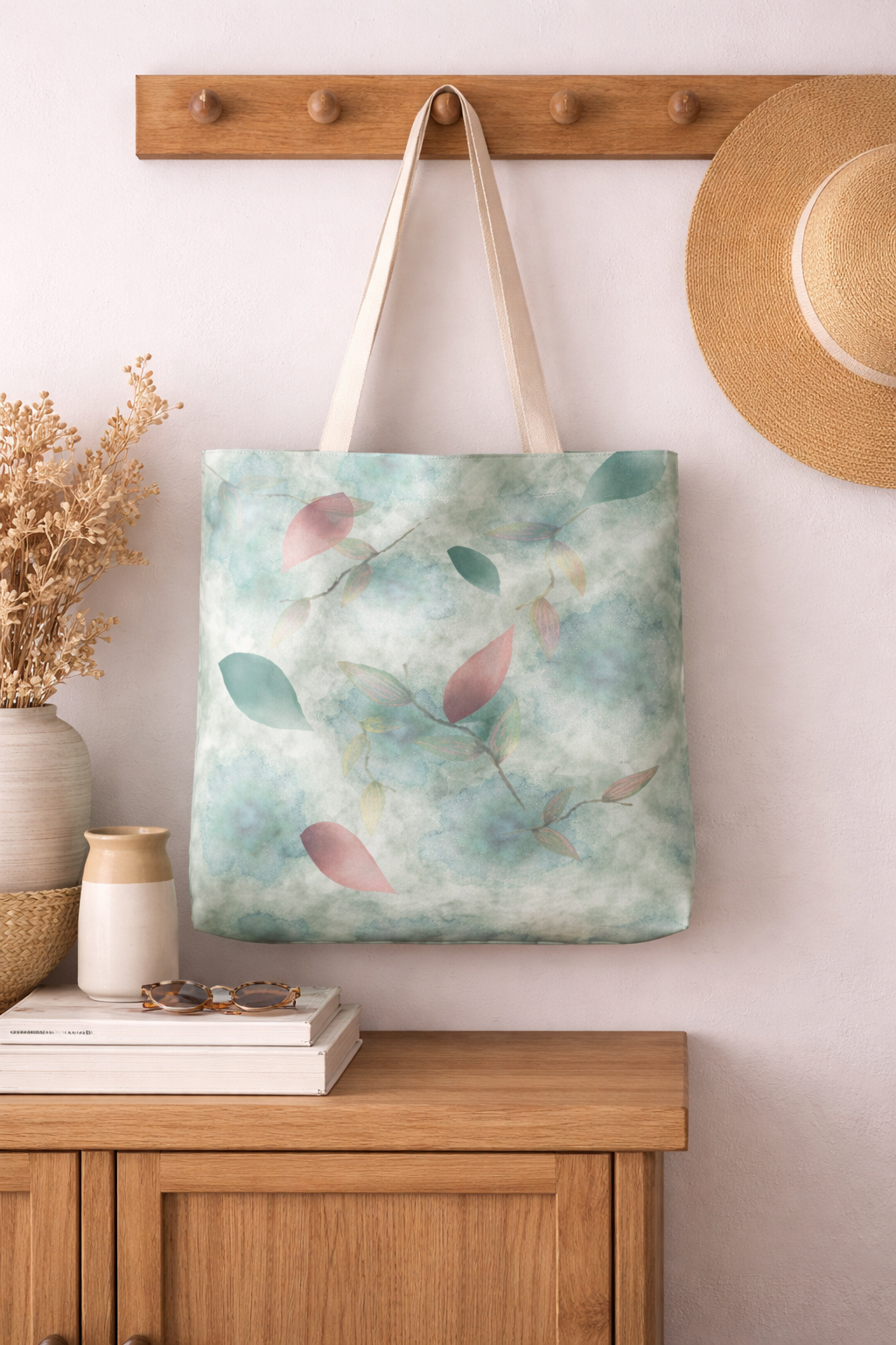 MoirisArt soft floral botanical canvas tote bag