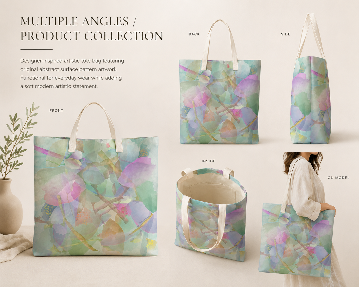 Botanical Watercolor Tote Bag | Dream Garden Petals Floral Shoulder Bag