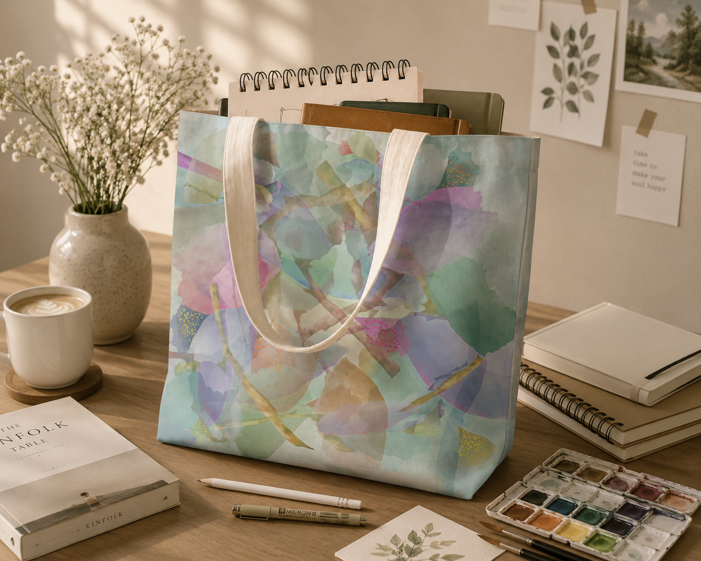 Botanical Watercolor Tote Bag | Dream Garden Petals Floral Shoulder Bag