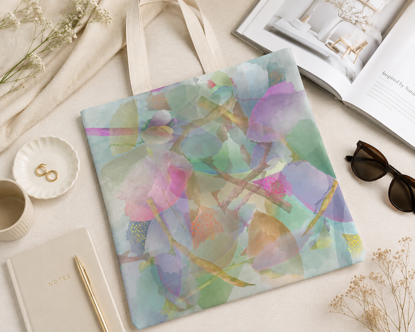 Botanical Watercolor Tote Bag | Dream Garden Petals Floral Shoulder Bag