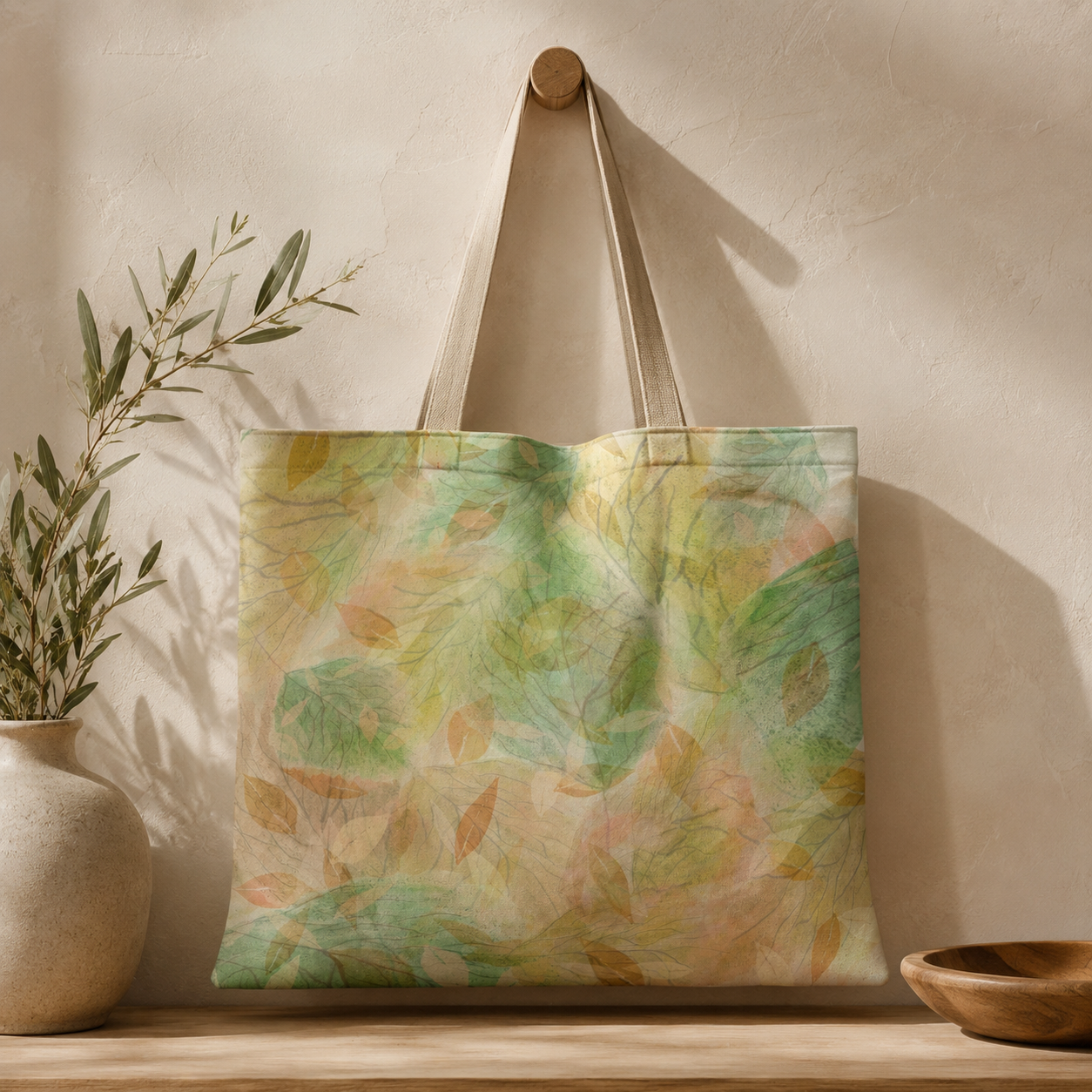 MoirisArt green botanical canvas tote bag