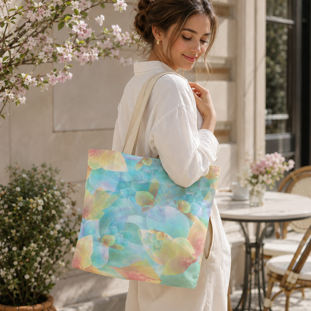 Botanical Watercolor Tote Bag – Soft Bloom Garden Everyday Carryall