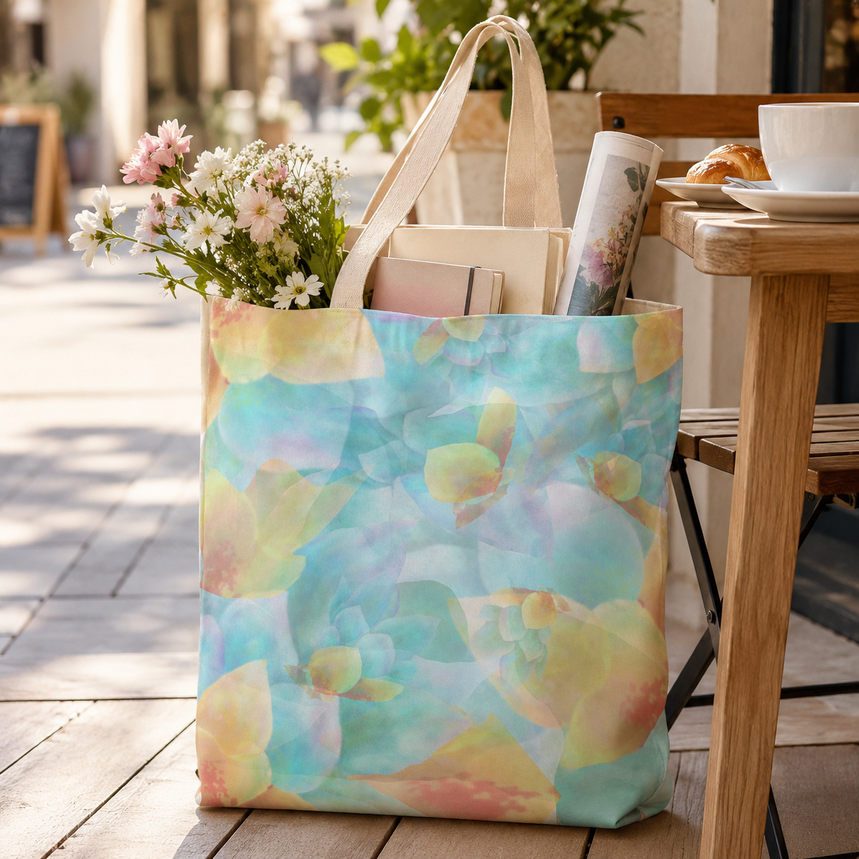 MoirisArt colorful pastel canvas tote bag