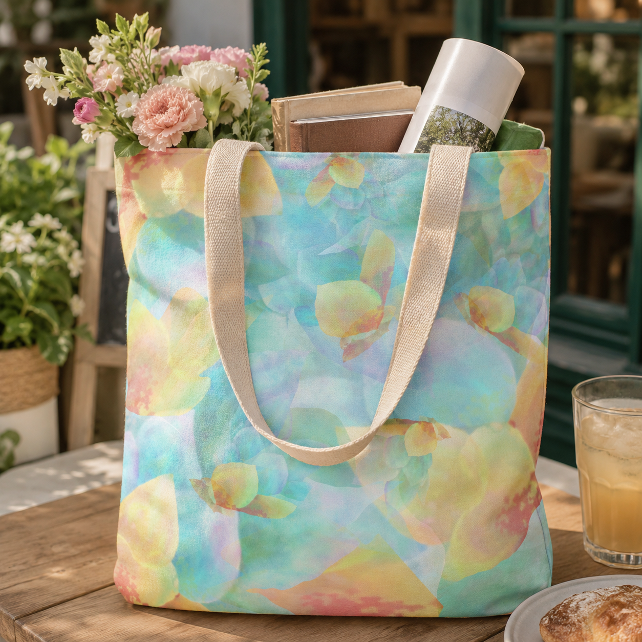 MoirisArt colorful pastel canvas tote bag