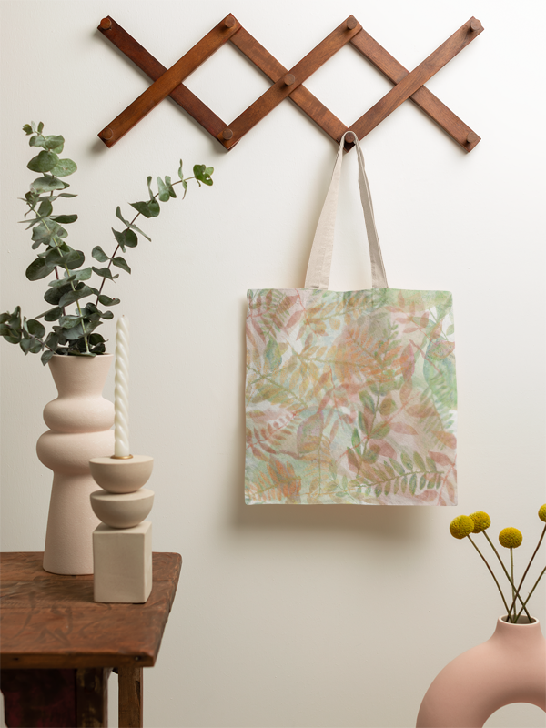 MoirisArt botanical floral canvas tote bag