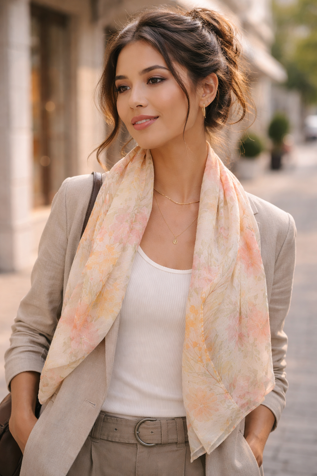 Autumn Garden Bloom Poly Chiffon Scarf – Botanical Wearable Art